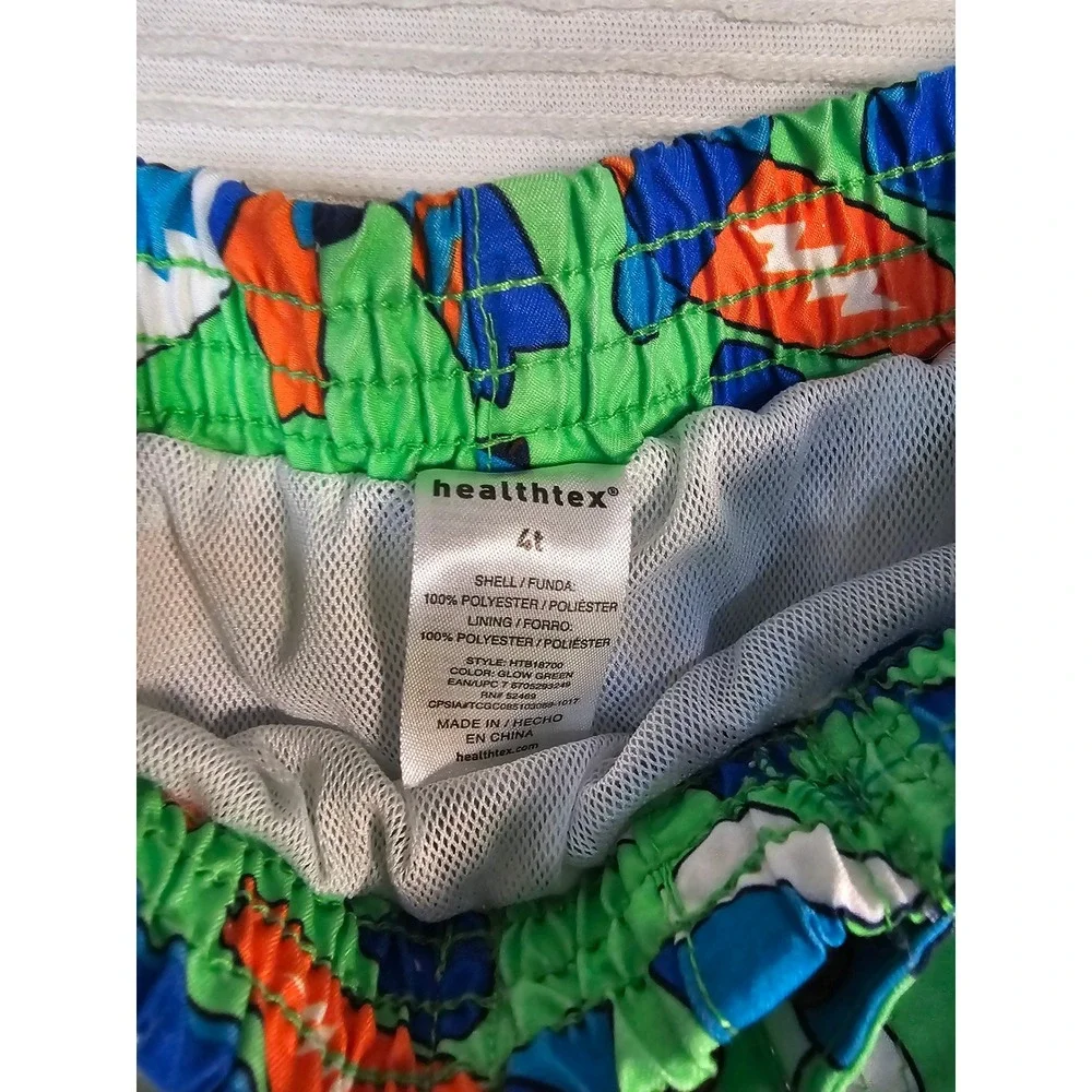 Healthtex Boys 4T Swim Trunks Glow Green Surfboard Print Mesh Lined HTB18700